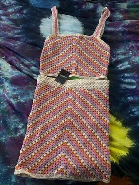 Forever 21 Crochet Multicolor skirt set